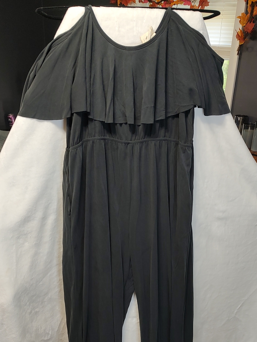 Lovely Melody Black Cold-Shoulder Ruffle Jumpsuit